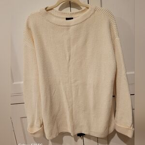 Talbots Waffle Knit Sweater Cream Ivory Crew Neck Cotton Merino XLarge Preppy